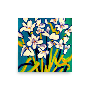 Dancing After the Rain-Fine Art Print-White Violet Flowers, Floral, green background